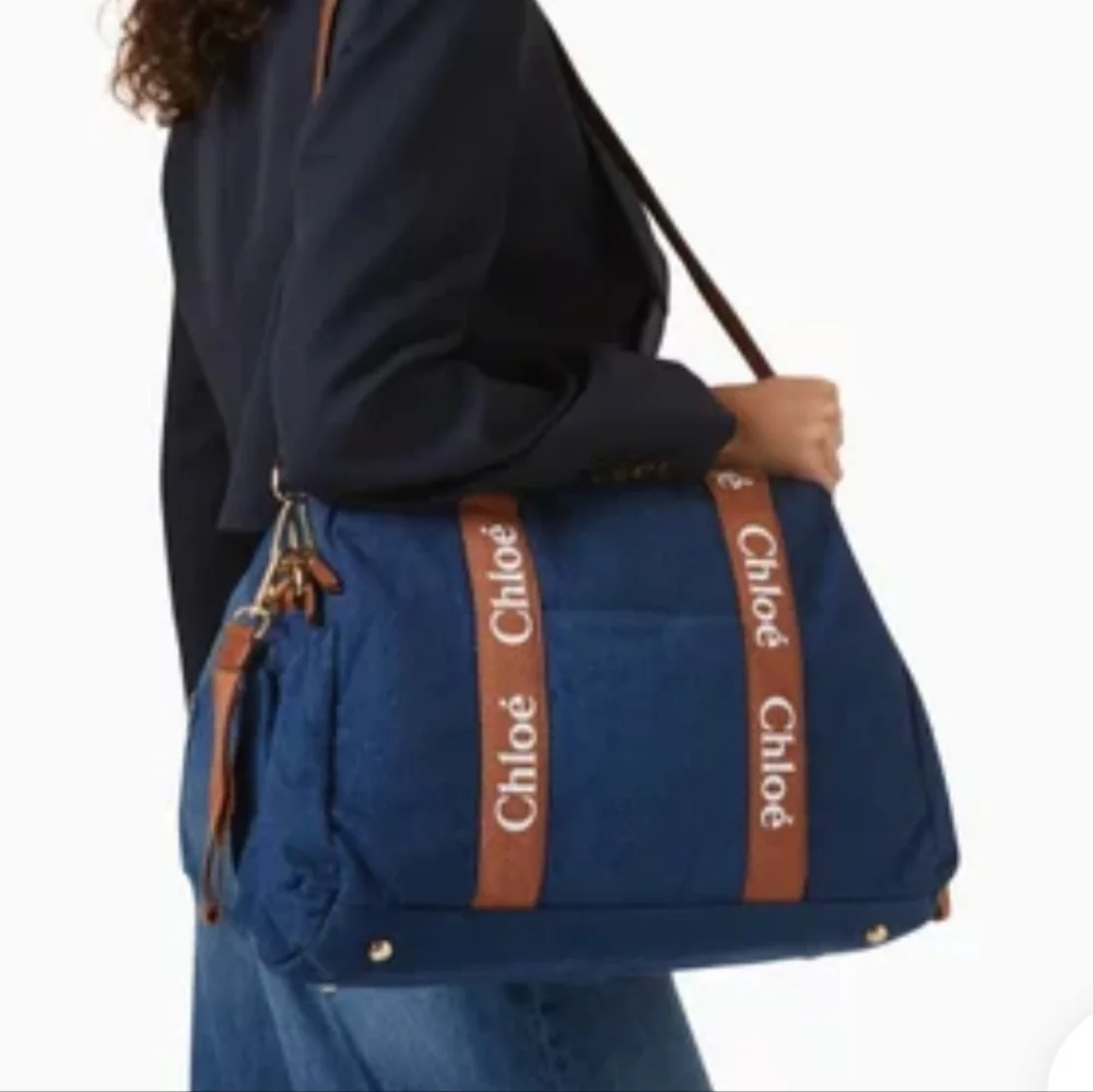 NWT Chloé Denim Blue Logo Baby Changing Diaper Bag Set Authentic